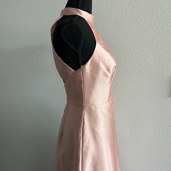 Alfred Sung Dress Size 2 Satin Twill Halter Toasted Sugar Maxi Gown D772 - Picture 10 of 16